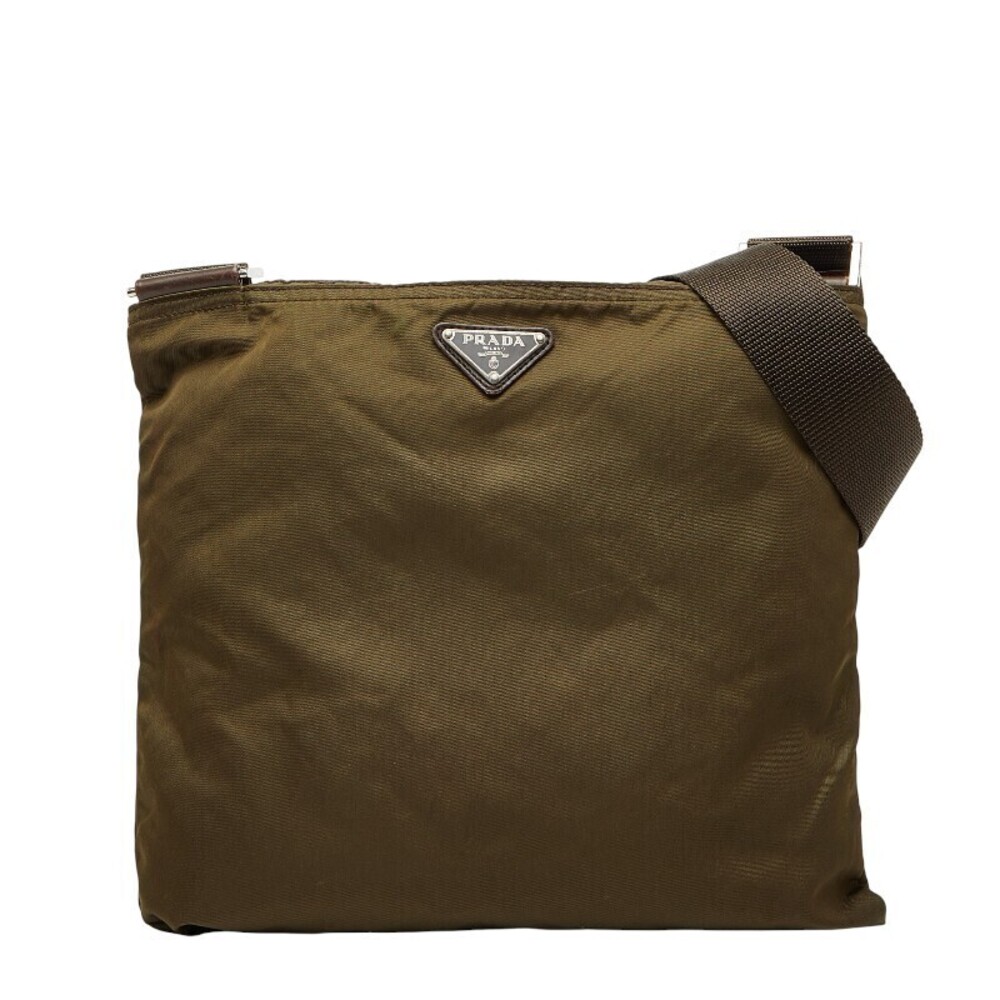 Prada Triangle Plate Crossbody Bag Khaki Green